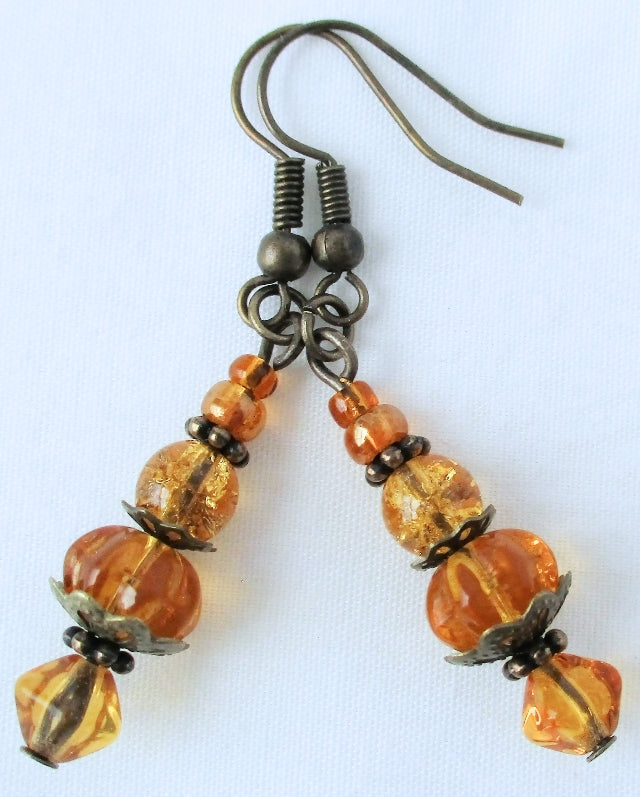 Amber Brown Beaded Earrings - Juicybeads Jewelry