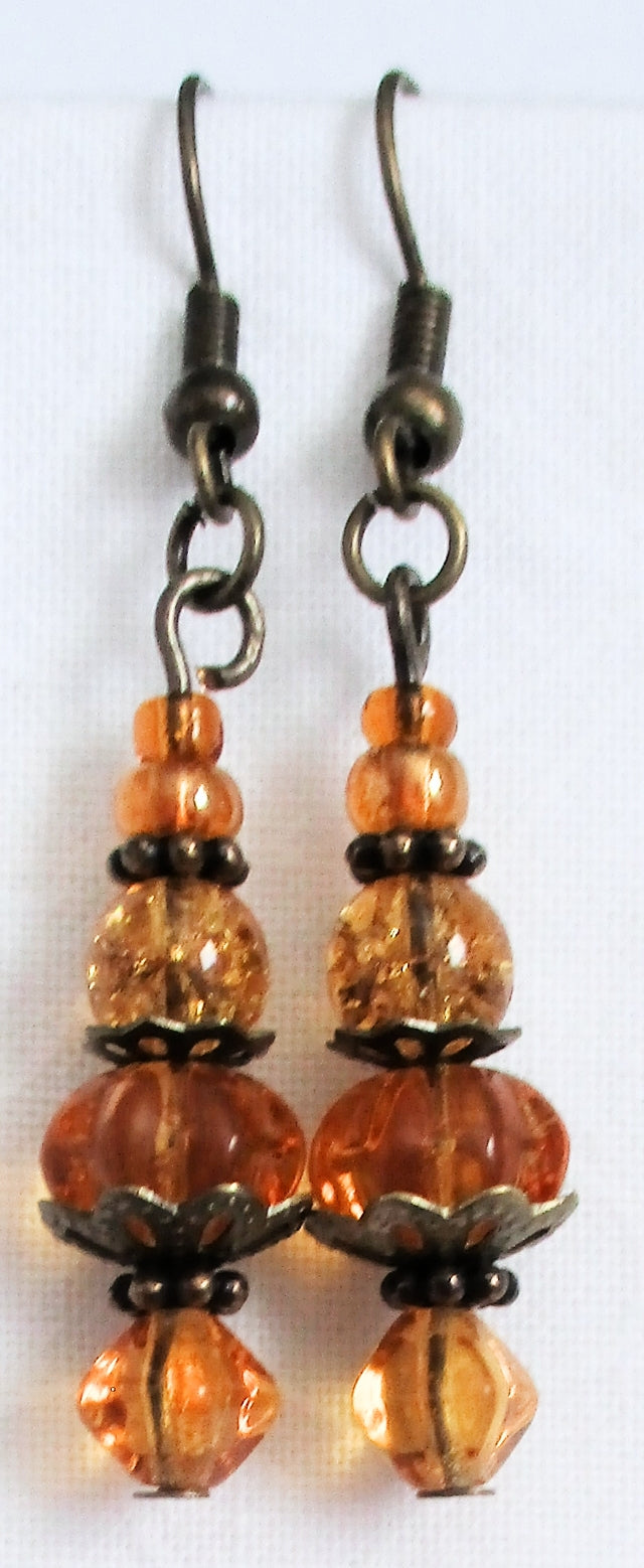 Amber Brown Beaded Earrings - Juicybeads Jewelry