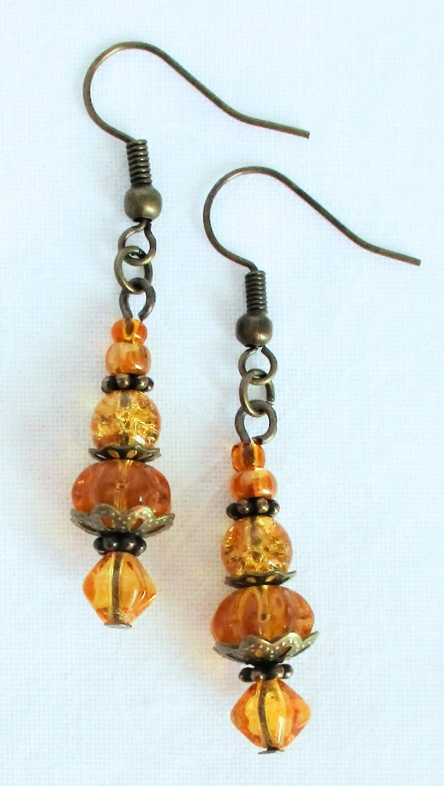 Amber Brown Beaded Earrings - Juicybeads Jewelry