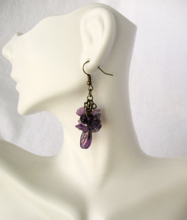 amethyst brass earrings - juicybeads jewelry