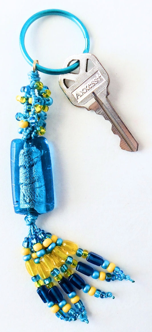 Aqua & Yellow Beaded Keychain - Juicybeads Jewelry