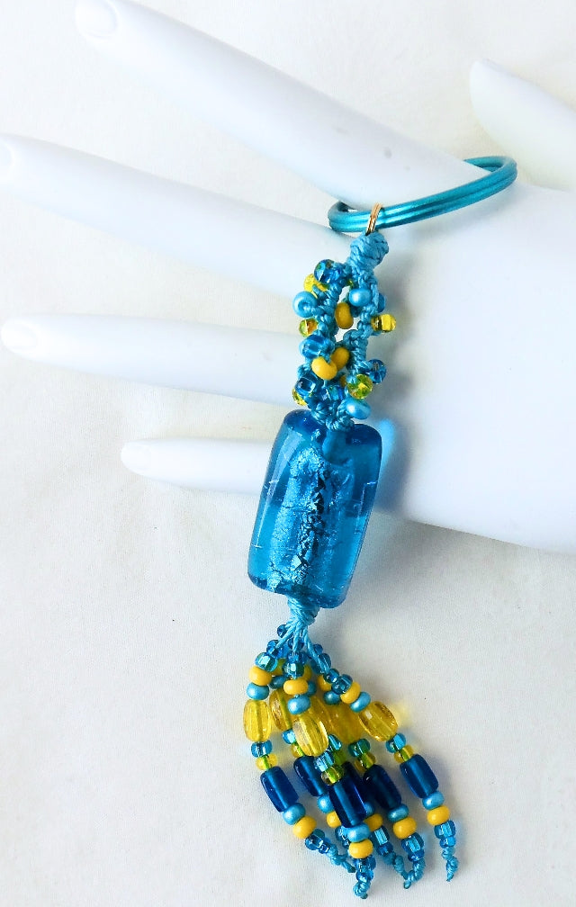 Aqua & Yellow Beaded Keychain - Juicybeads Jewelry