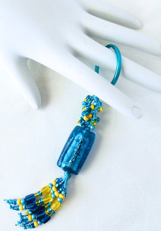 Aqua & Yellow Beaded Keychain - Juicybeads Jewelry