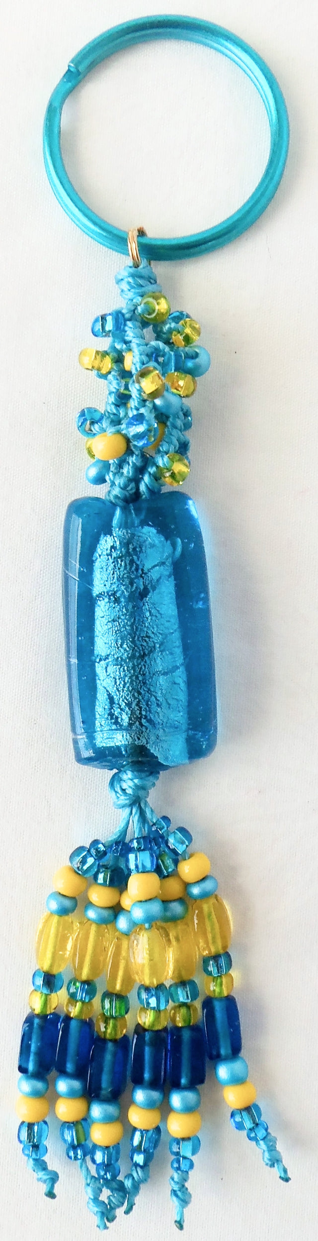Aqua & Yellow Beaded Keychain - Juicybeads Jewelry