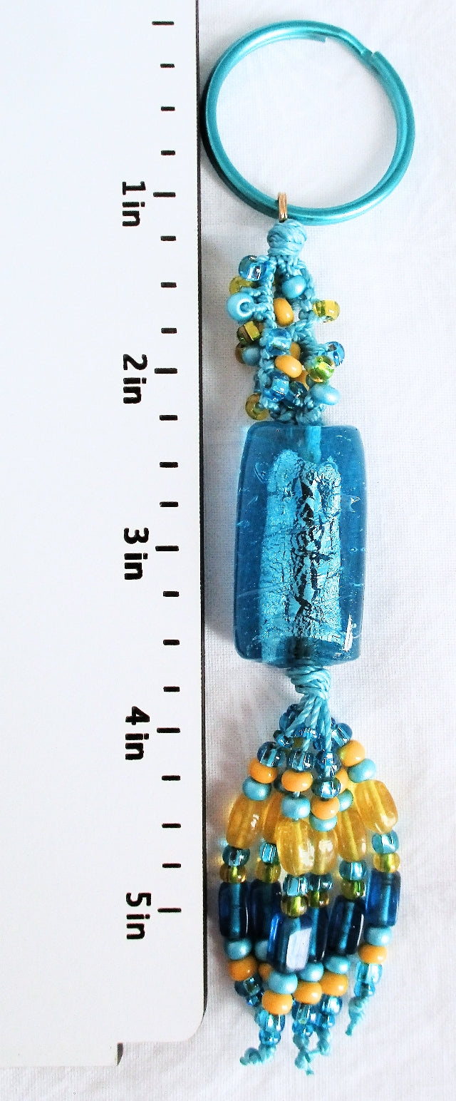 Aqua & Yellow Beaded Keychain - Juicybeads Jewelry