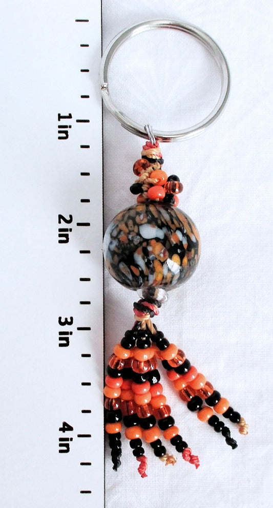 Black & Orange Beaded Keychain - Juicybeads Jewelry