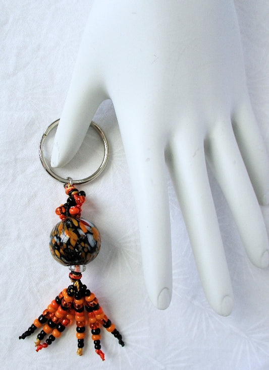 Black & Orange Beaded Keychain - Juicybeads Jewelry