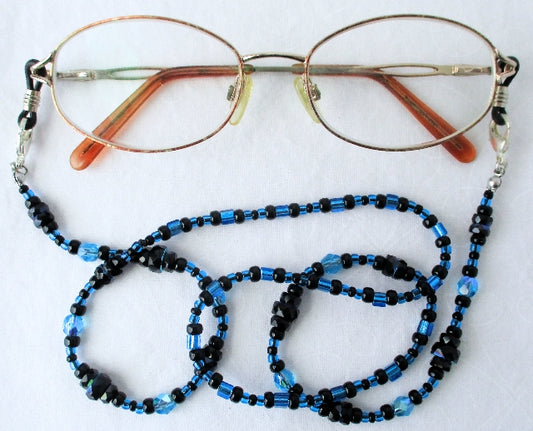Blue & Black Beaded Eyeglass Chain - Juicybeads Jewelry