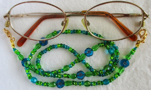 blue flower beaded eyeglass chain juicybeads jewelry