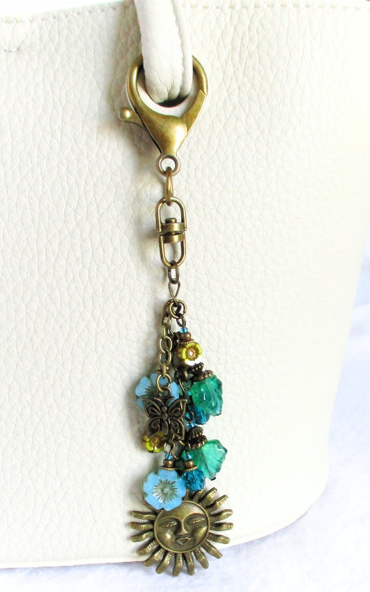 Blue Flowers Beaded Purse Charm - Juicybeads Jewelry