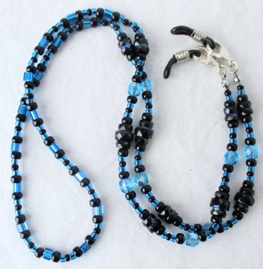 Blue & Black Beaded Eyeglass Chain - Juicybeads Jewelry