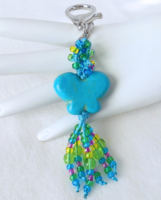 Blue Butterfly Beaded Keychain - Juicybeads Jewelry