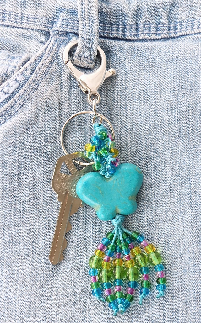 Blue Butterfly Beaded Keychain - Juicybeads Jewelry