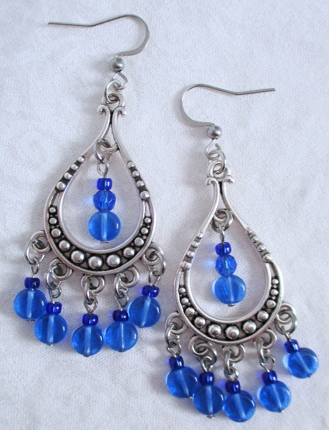 Blue Chandelier Earrings - Juicybeads Jewelry