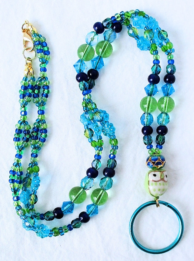 blue flower beaded lanyard - juicybeads jewelry