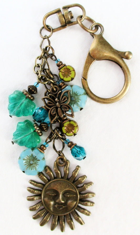 Blue Flowers Beaded Purse Charm - Juicybeads Jewelry