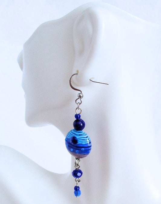 dark blue lampwork earrings - juicybeads jewelry