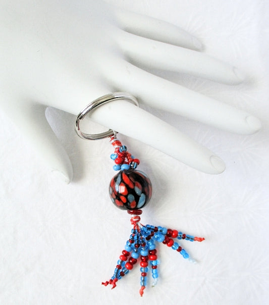 Blue & Red Beaded Keychain - Juicybeads Jewelry