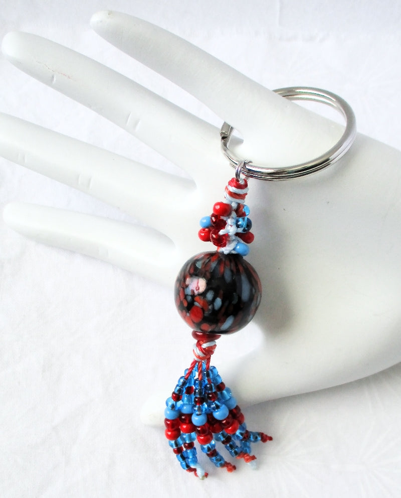 Blue & Red Beaded Keychain - Juicybeads Jewelry