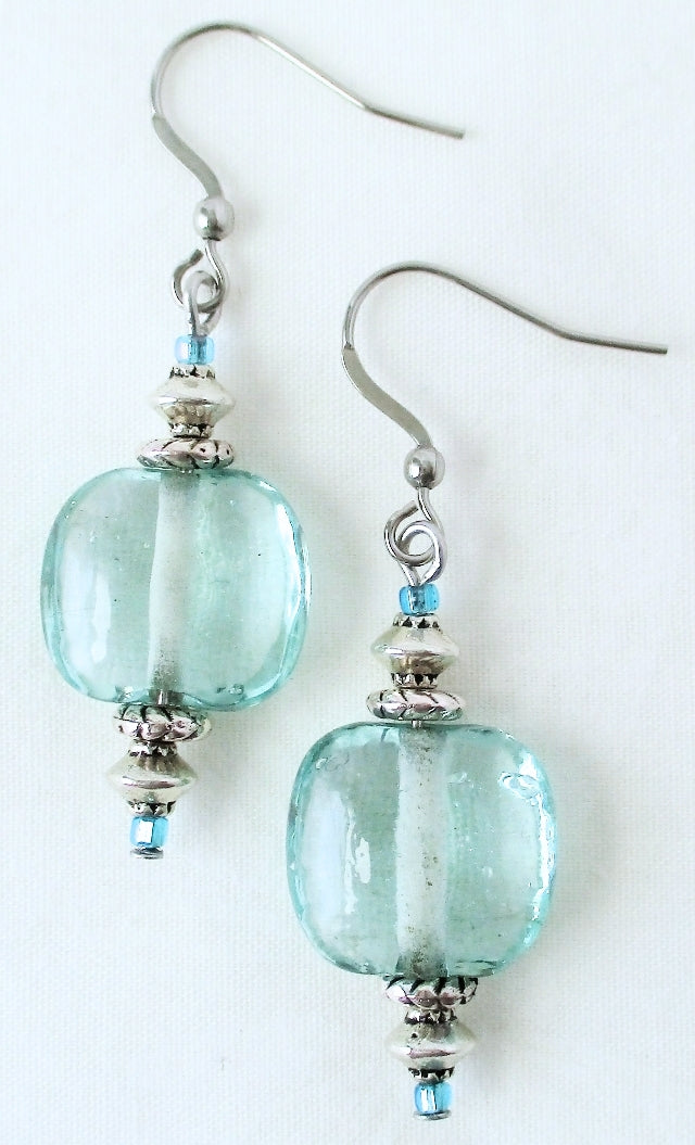 Blue Square Drop Earrings - Juicybeads Jewelry