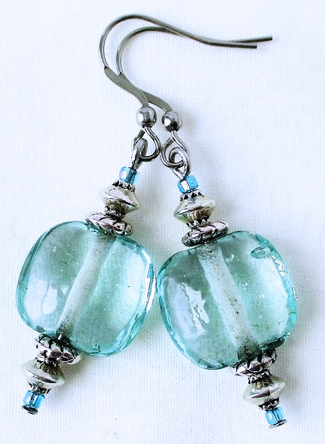 Blue Square Drop Earrings - Juicybeads Jewelry