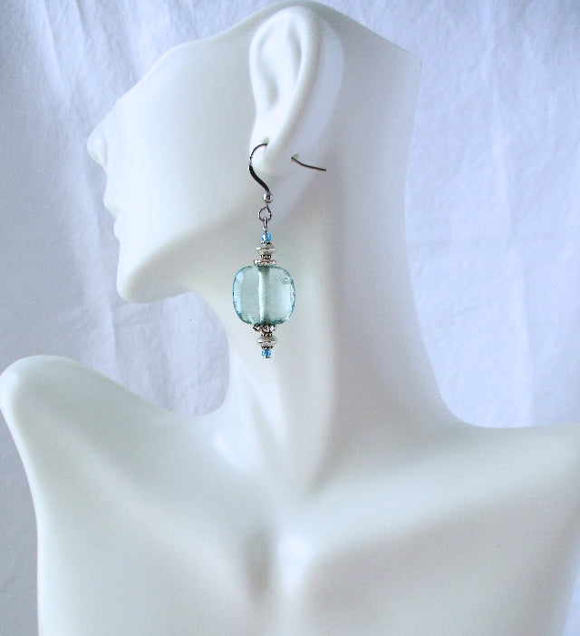 Blue Square Drop Earrings - Juicybeads Jewelry