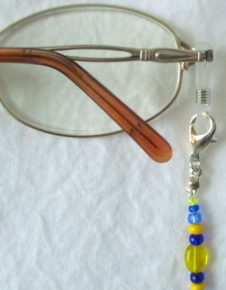 Blue & Yellow Beaded Eyeglass Chain - Juicybeads Jewelry