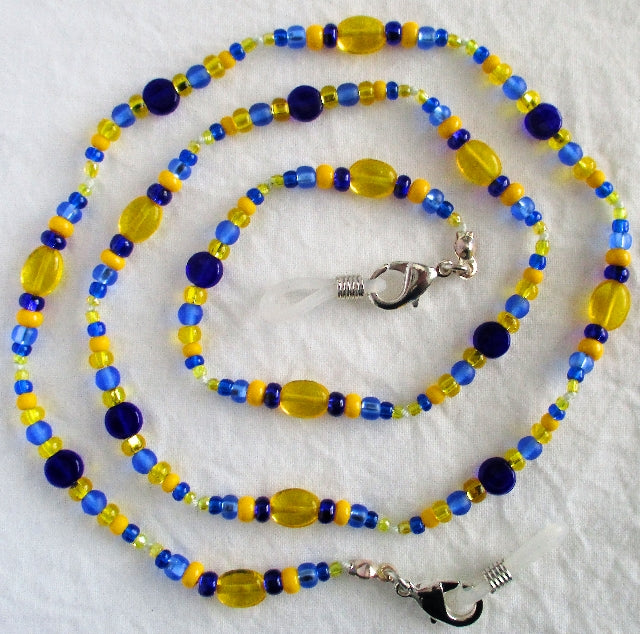 Blue & Yellow Beaded Eyeglass Chain - Juicybeads Jewelry