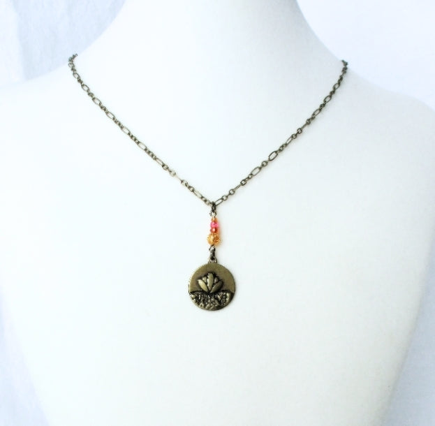 Brass lotus flower necklace - Juicybeads Jewelry