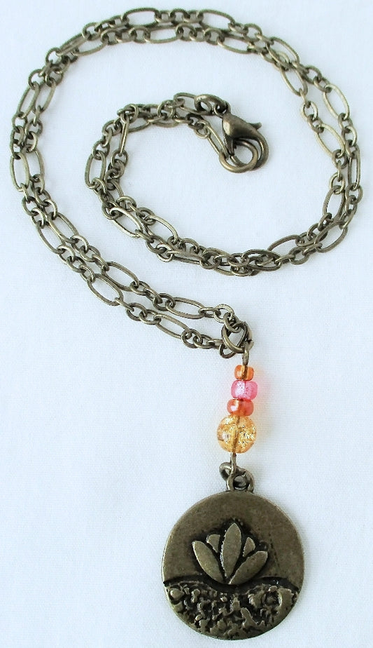 Brass lotus flower pendant necklace - Juicybeads Jewelry