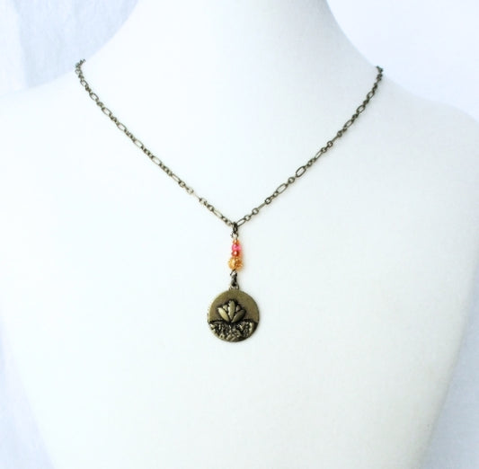 Brass lotus flower pendant necklace - Juicybeads Jewelry