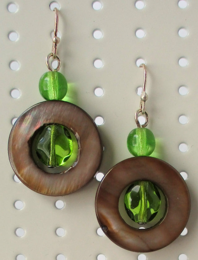 Brown Mother of Pearl Drop Earrings - Juicybeads Jewelry