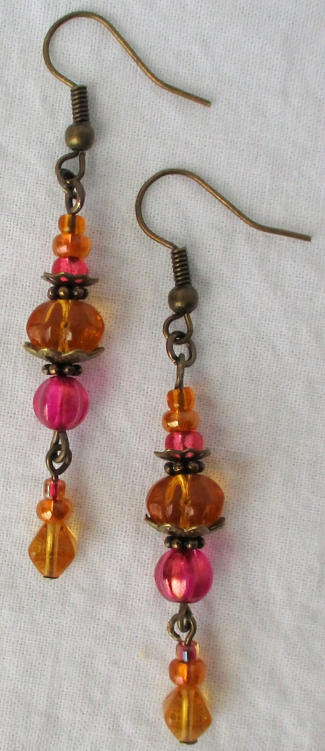 Pink & Brown Drop Earrings - Juicybeads Jewelry