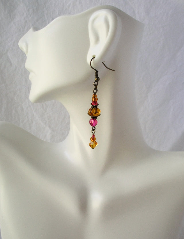 Pink & Brown Drop Earrings - Juicybeads Jewelry