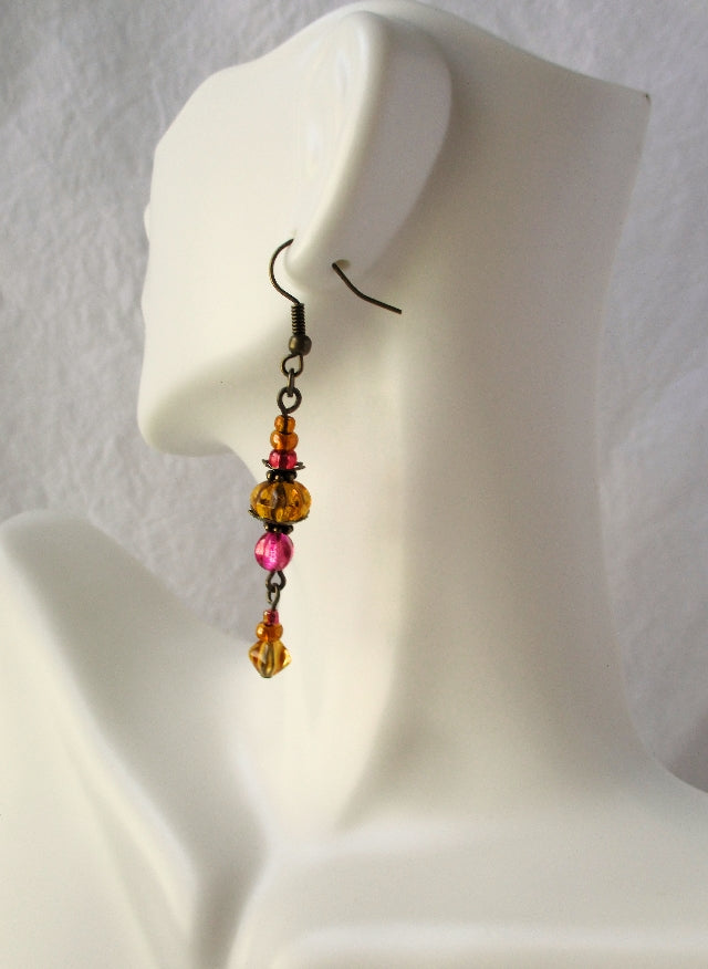 Pink & Brown Drop Earrings - Juicybeads Jewelry