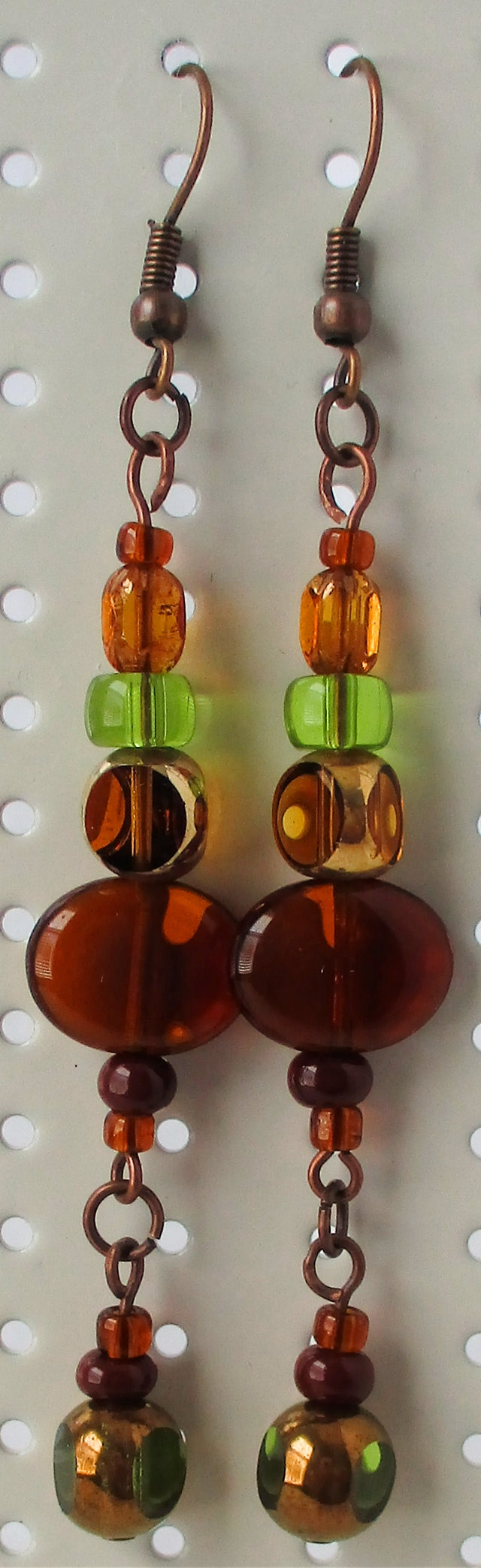 Brown & Green Long Drop Earrings - Juicybeads Jewelry