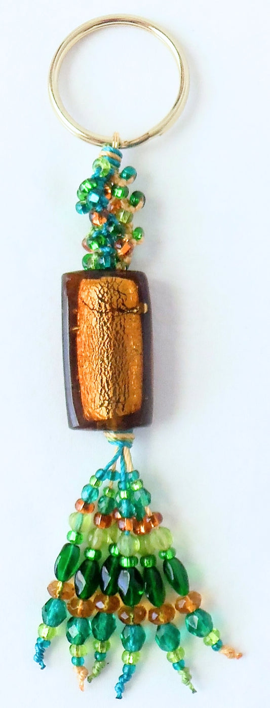 Brown & Green Beaded Keychain - Juicybeads Jewelry