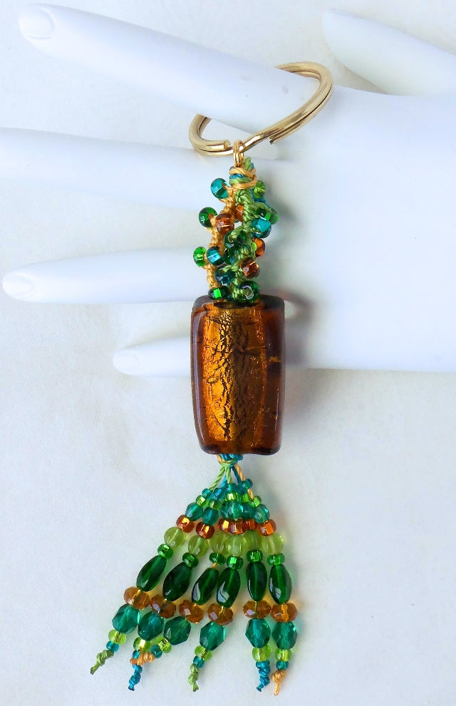 Brown & Green Beaded Keychain - Juicybeads Jewelry
