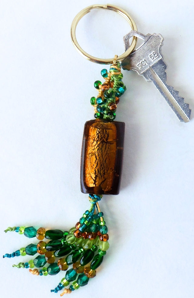 Brown & Green Beaded Keychain - Juicybeads Jewelry
