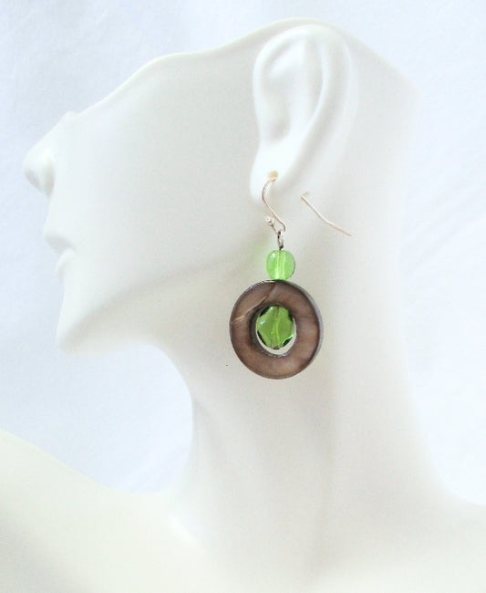 Brown Mother of Pearl Drop Earrings - Juicybeads Jewelry