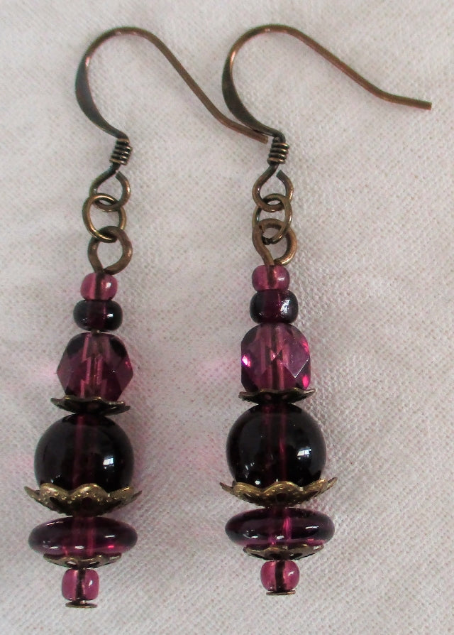 dark purple drop earrings - Juicybeads Jewelry