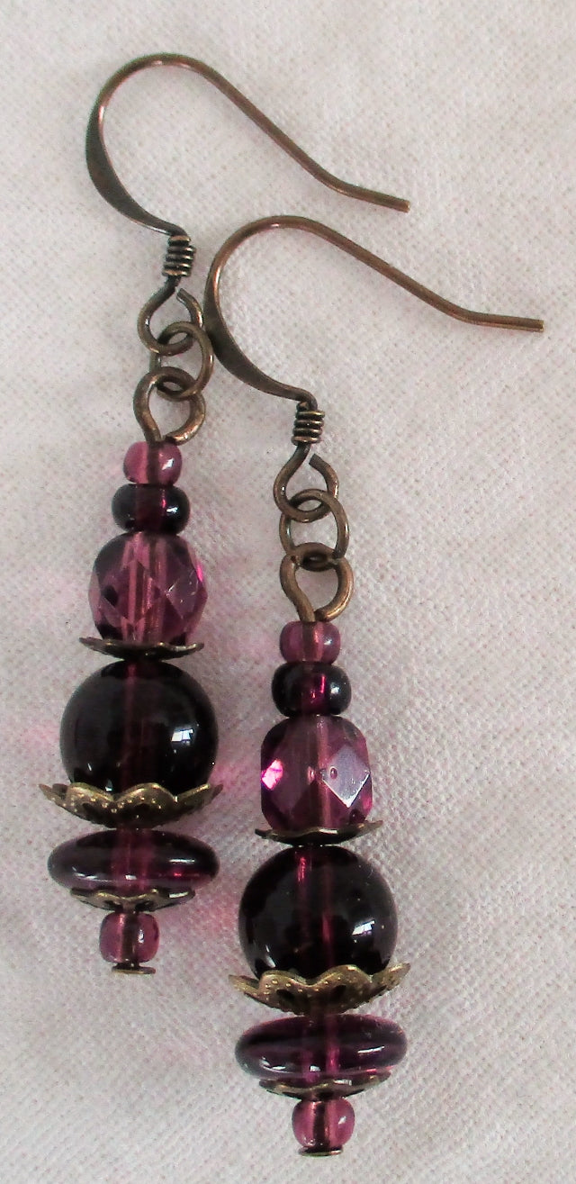 dark purple drop earrings - Juicybeads Jewelry
