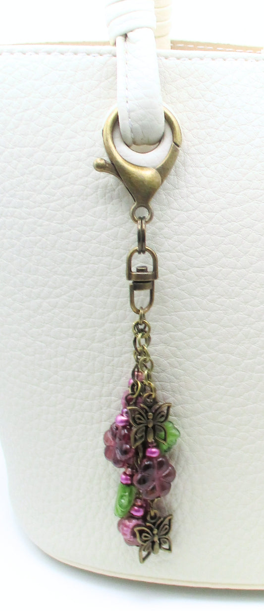Dark Purple Flower Beaded Purse Charm - Juicybeads Jewelry