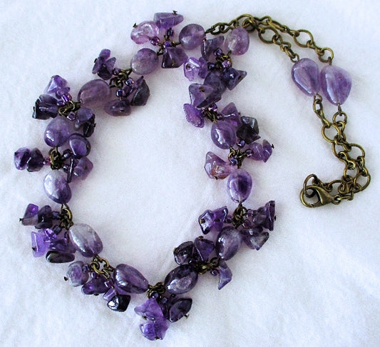 Dark Purple Amethyst & Brass Necklace - Juicybeads Jewelry
