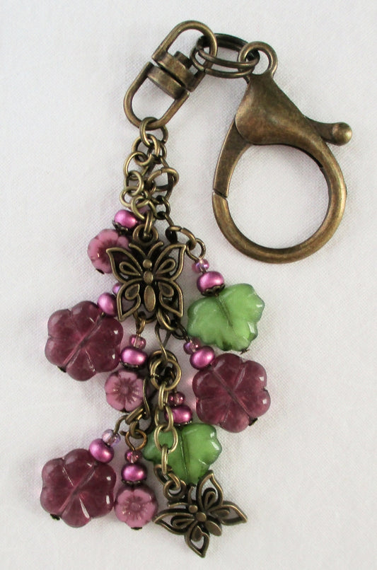 Dark Purple Flower Beaded Purse Charm - Juicybeads Jewelry