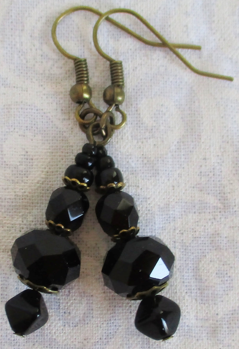 Faceted Black Drop Earrings - Juicybeads Jewelry