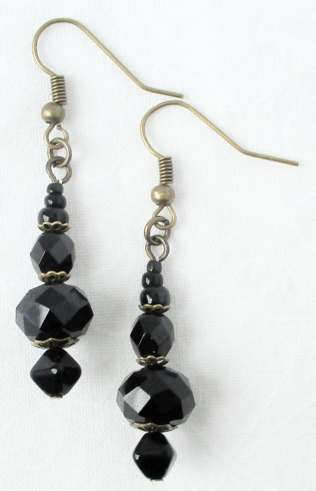 Faceted Black Drop Earrings - Juicybeads Jewelry