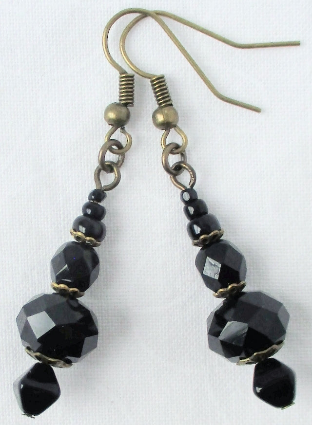 Faceted Black Drop Earrings - Juicybeads Jewelry