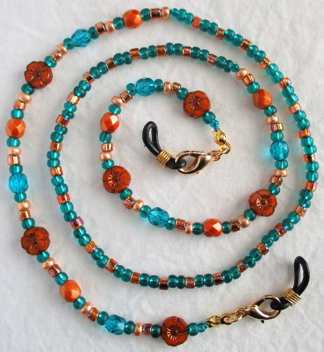 Green & Brown Flower Beaded Eyeglass Chain Juicybeads Jewelry