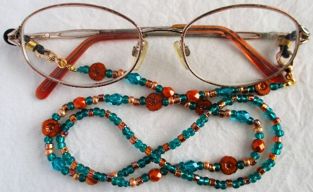 Green & Brown Flower Beaded Eyeglass Chain Juicybeads Jewelry